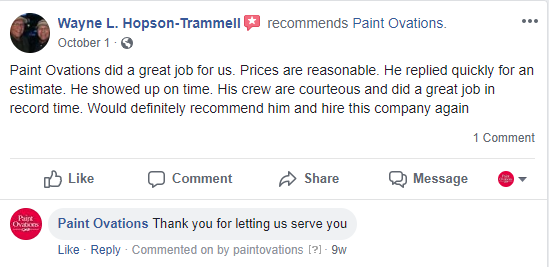 Paint Ovations Facebook Reviews